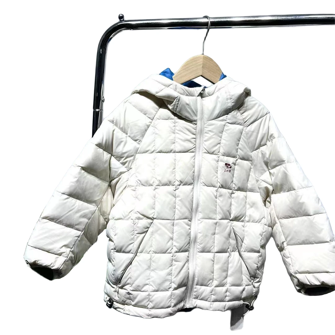 8014-一款两色拼色隐形拉链儿童连帽羽绒服