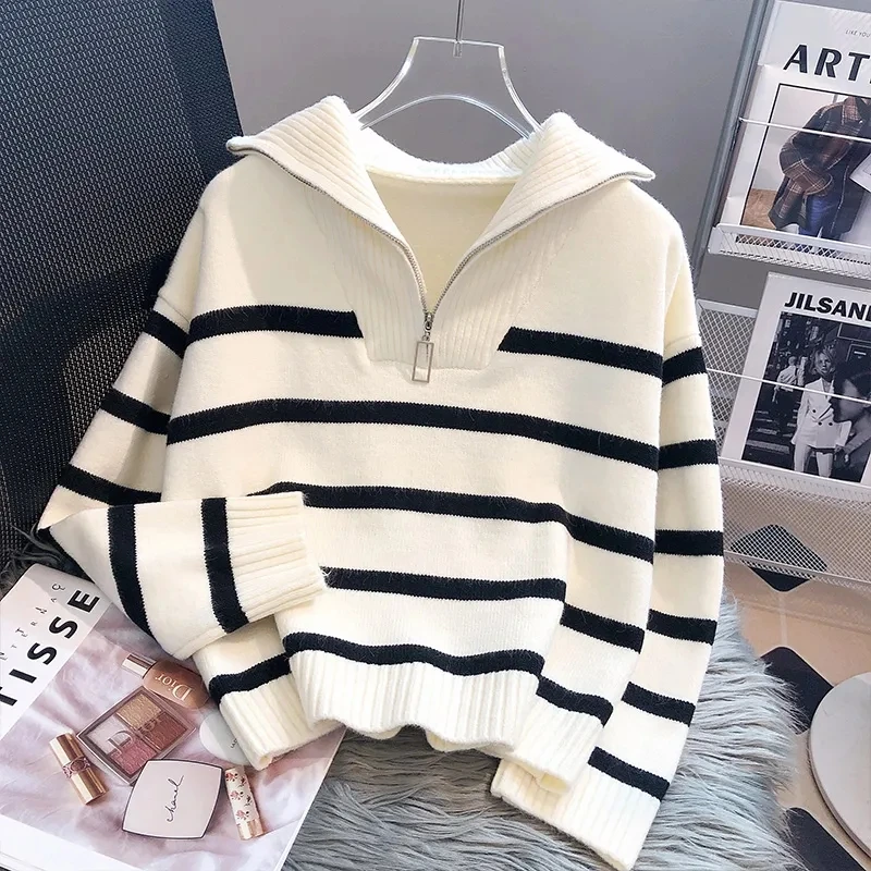 女士毛衣女春秋加厚内搭2023新款条纹打底针织爆款高级好看软糯