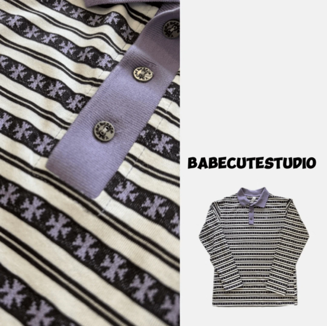 BBCUTE/ 紫色荆棘花 CH翻领大件宽松Polo T恤