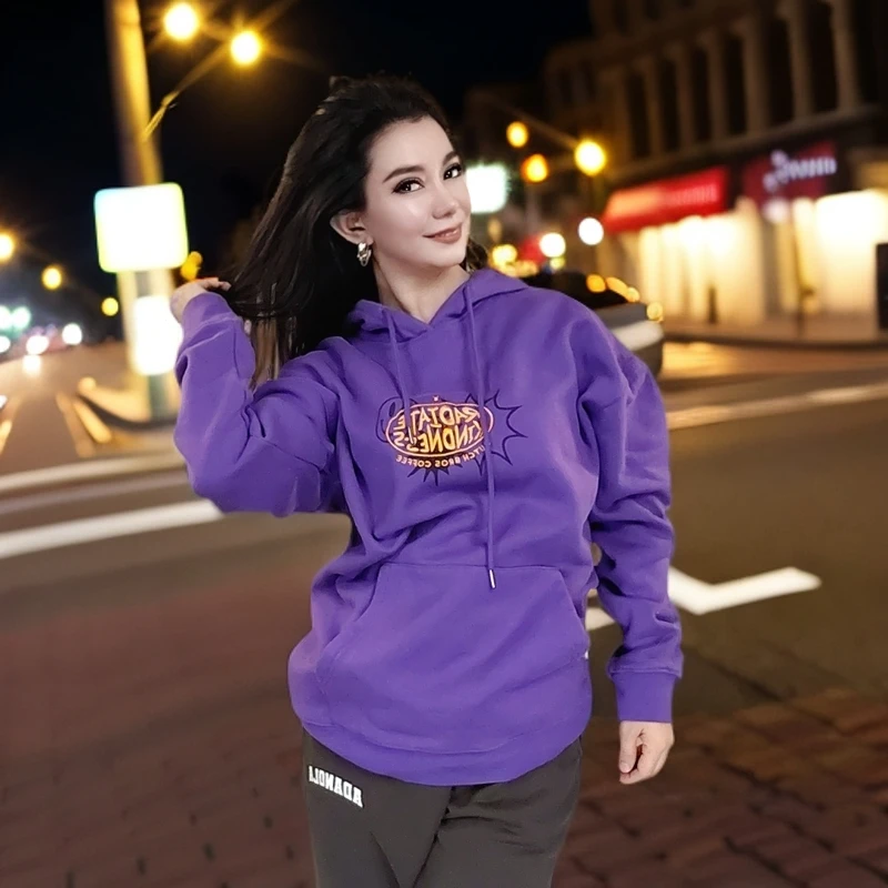 2024卫衣时尚休闲连帽宽松加绒加厚秋冬百搭女士情侣印花韩版带帽