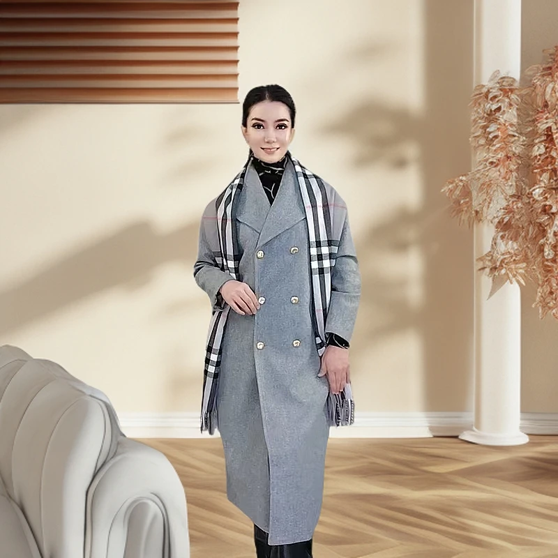 法式气质显瘦长款毛呢大衣轻奢时尚中长款外套休闲复古双排扣