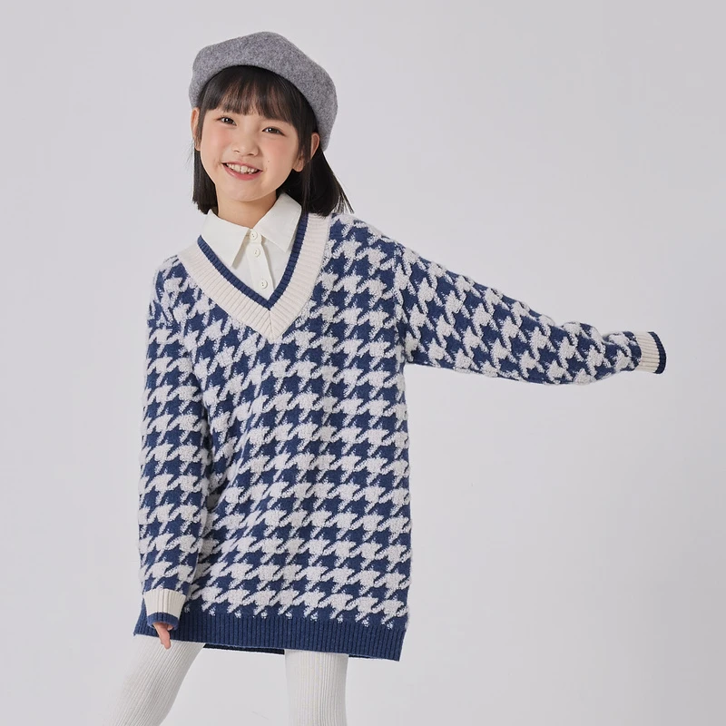 [商场同款]EP雅莹童装2023秋冬女童新款洋气时尚千鸟格针织连衣裙