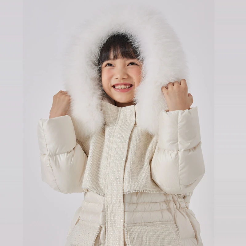 [商场同款]EP雅莹童装2023冬女童新款洋气毛领小香风拼接羽绒服