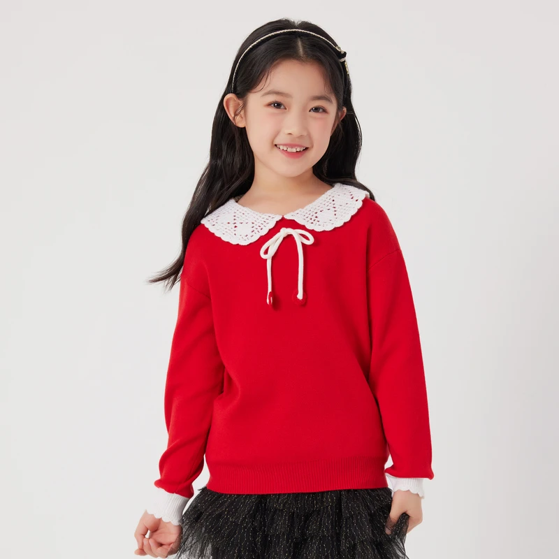[商场同款]EP雅莹童装秋冬女童新款时尚洋气手钩娃娃领可爱针织衫