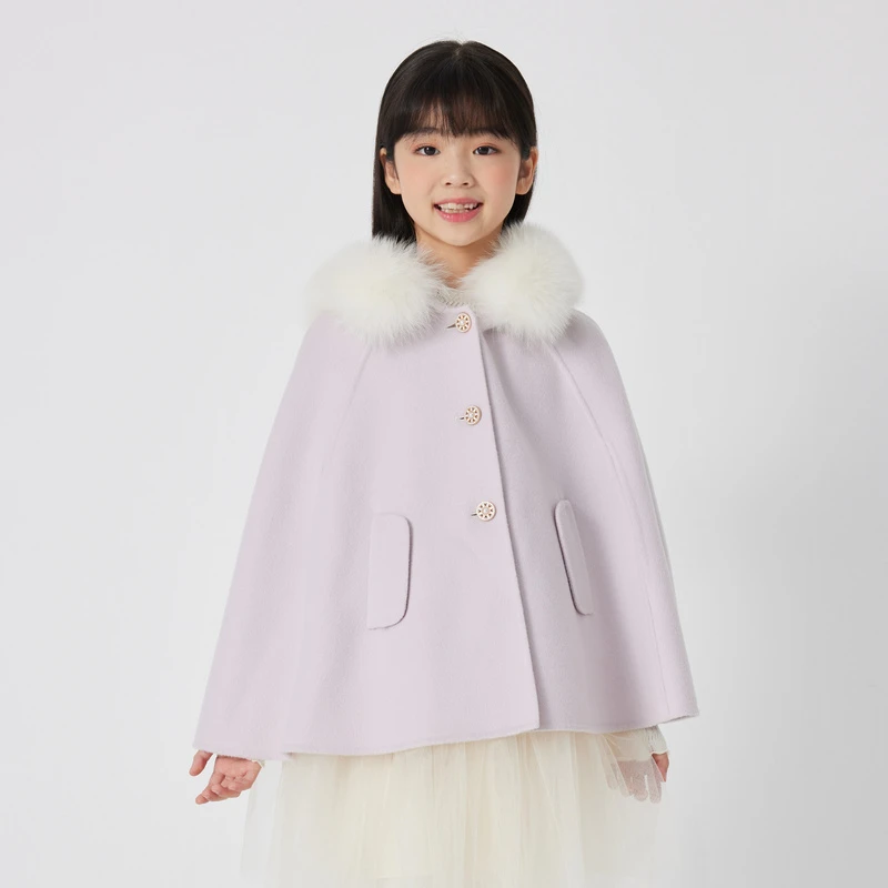 [商场同款]EP雅莹童装秋冬女童新款气质大毛领时尚洋气呢大衣外套