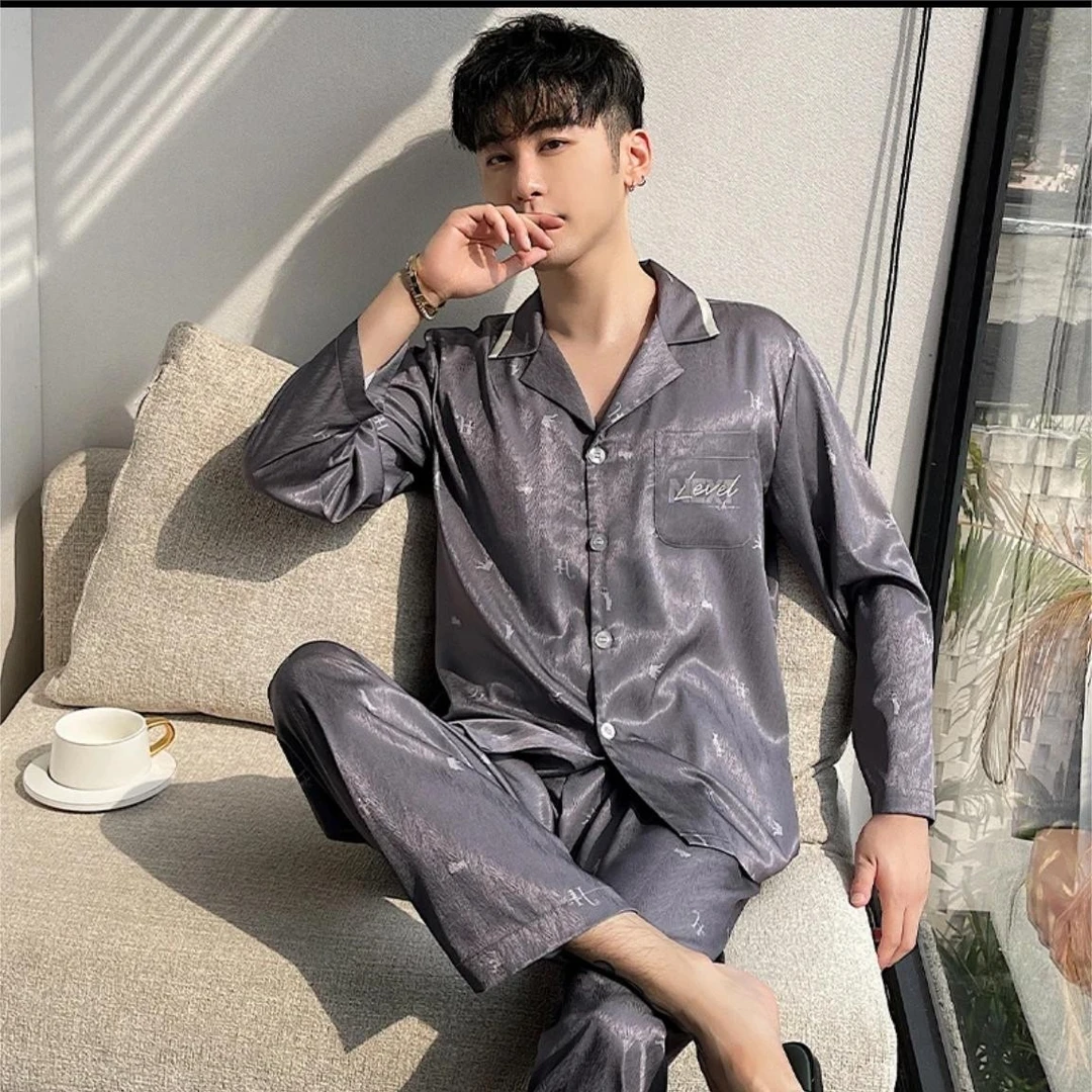 ZIRIKDAY/紫日可黛春季长袖高级冰丝舒适亲肤薄款男士睡衣套装