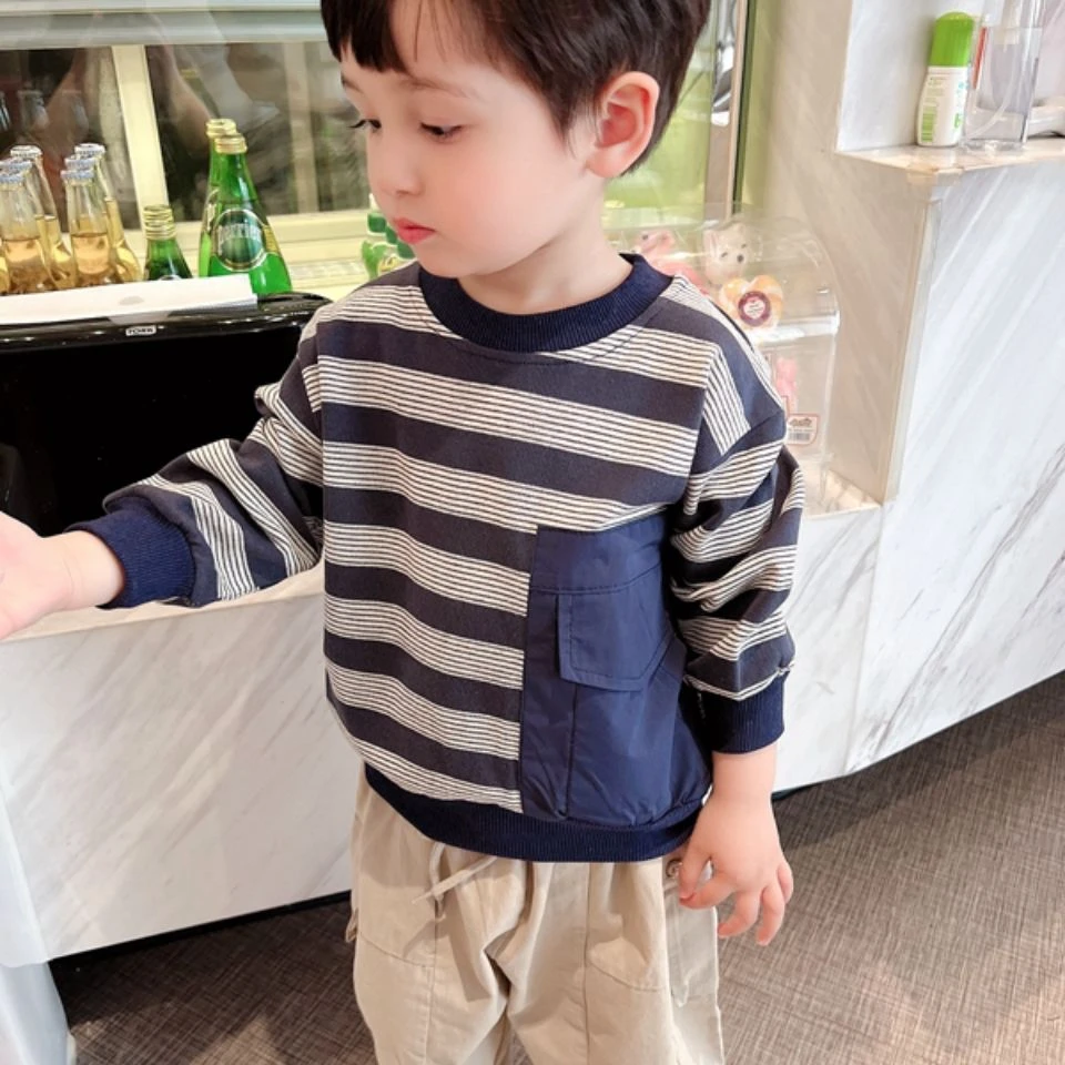 男童春秋款儿童2025新款条纹纯棉卫衣中小童打底衫拜拜休闲上衣潮