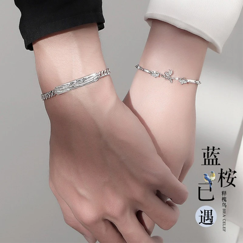 925银手链 情侣手链纯银一对男女款素银链潮节日礼物送女友男友款