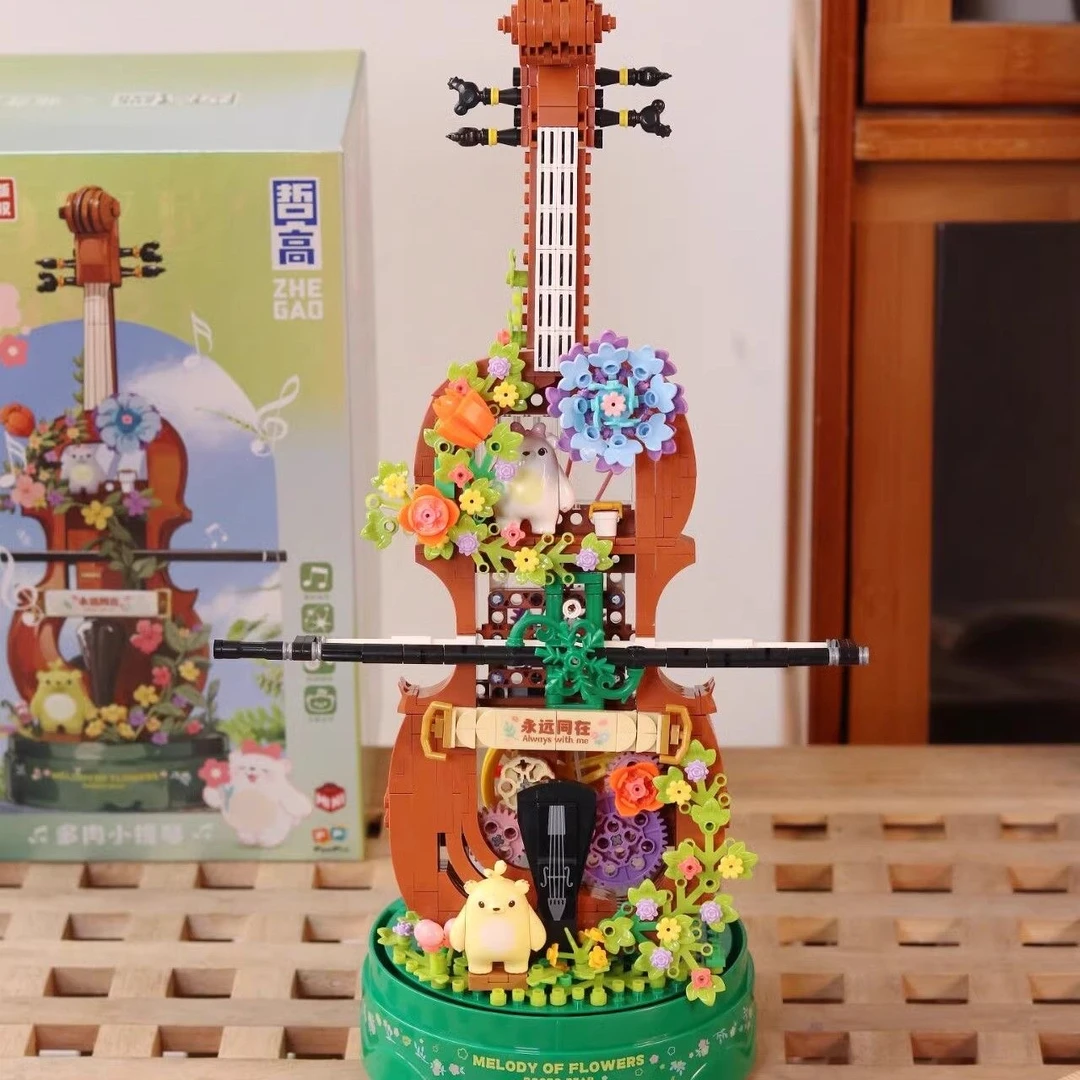 兼容乐高小提琴炫酷灯光音乐盒花园街景益智拼装积木女孩玩具礼物
