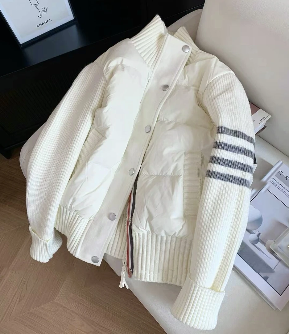 【保暖羽绒服】白鸭绒冬新款显瘦轻暖拼接针织保暖短款外套A1106