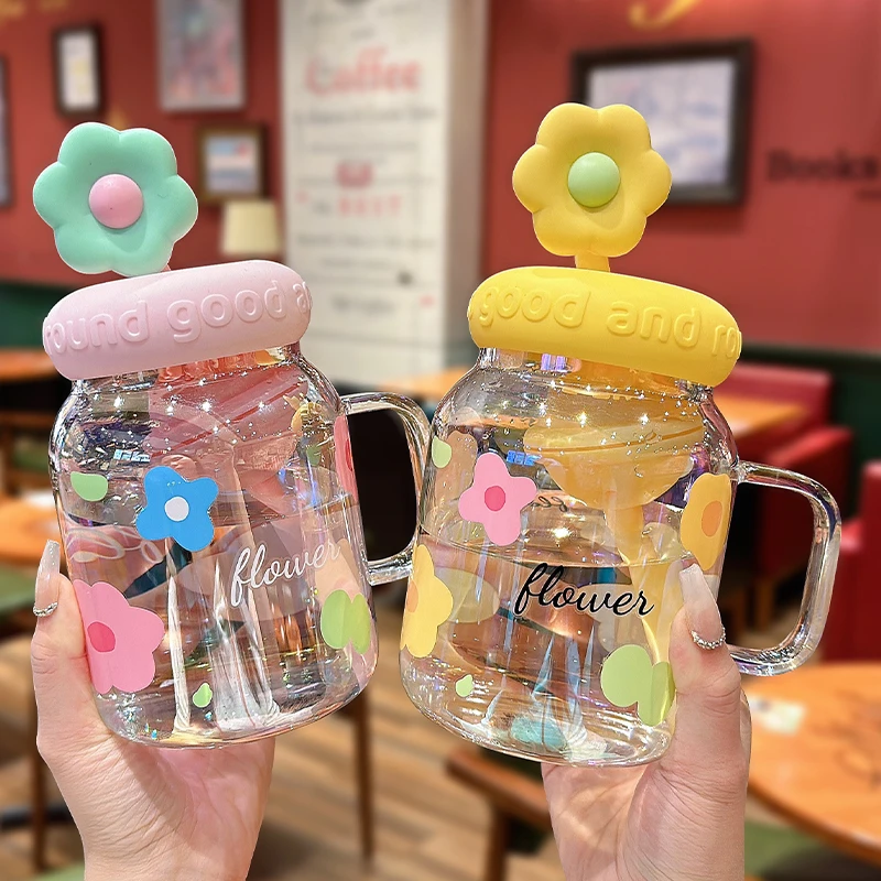 水杯女生玻璃杯高颜值新款耐高温大容量办公室夏季泡茶吸管杯子