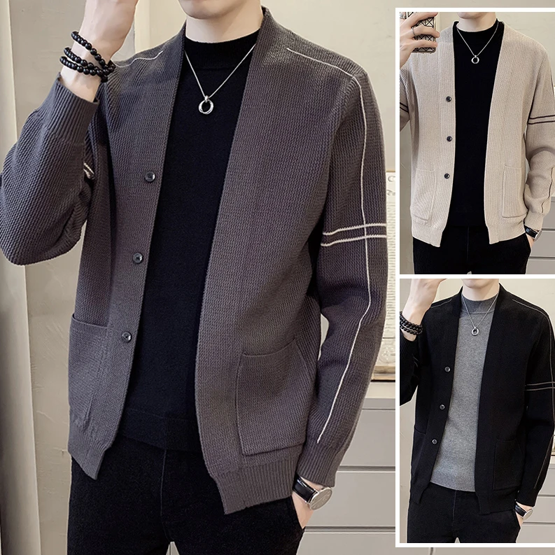 男士针织开衫春秋季2024新款潮流外穿修身薄款轻熟风男装毛衣外套