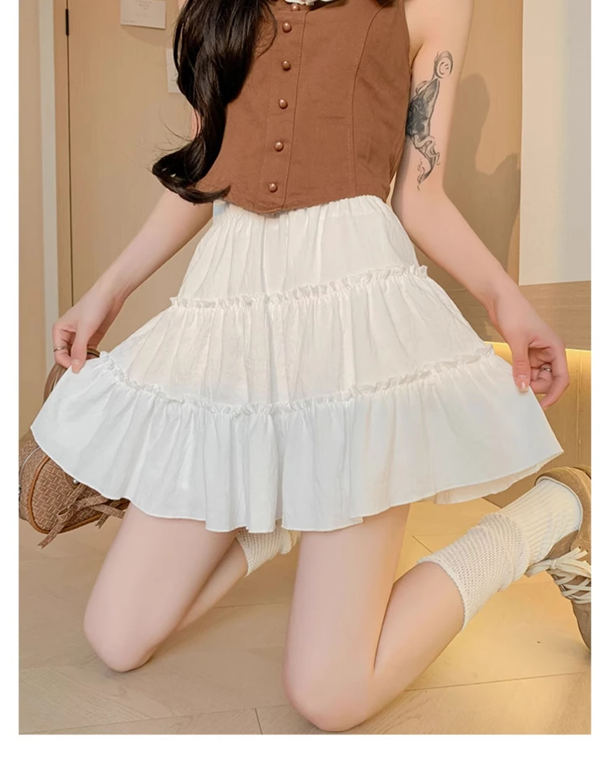 甜美白色蛋糕短裙女夏季2025新款高腰a字半身裙小个子蓬蓬短裙子