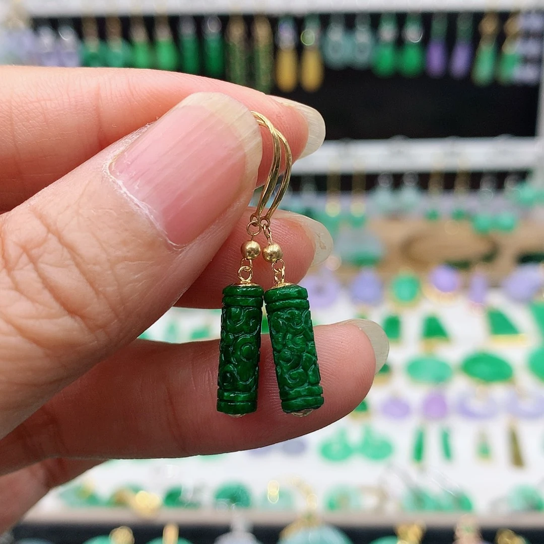 翡翠耳饰18K金镶嵌的