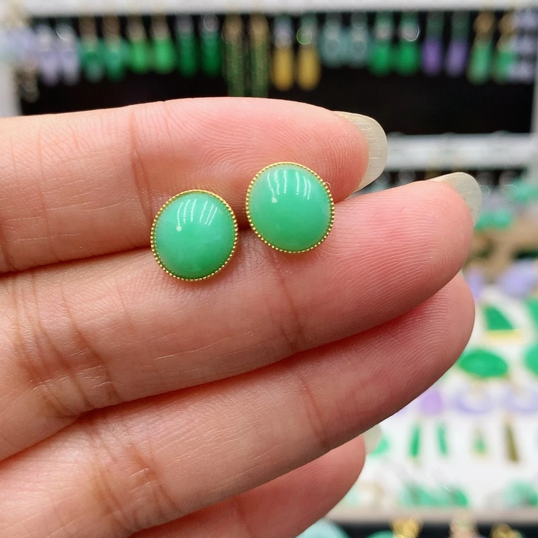 翡翠耳饰18K金镶嵌的