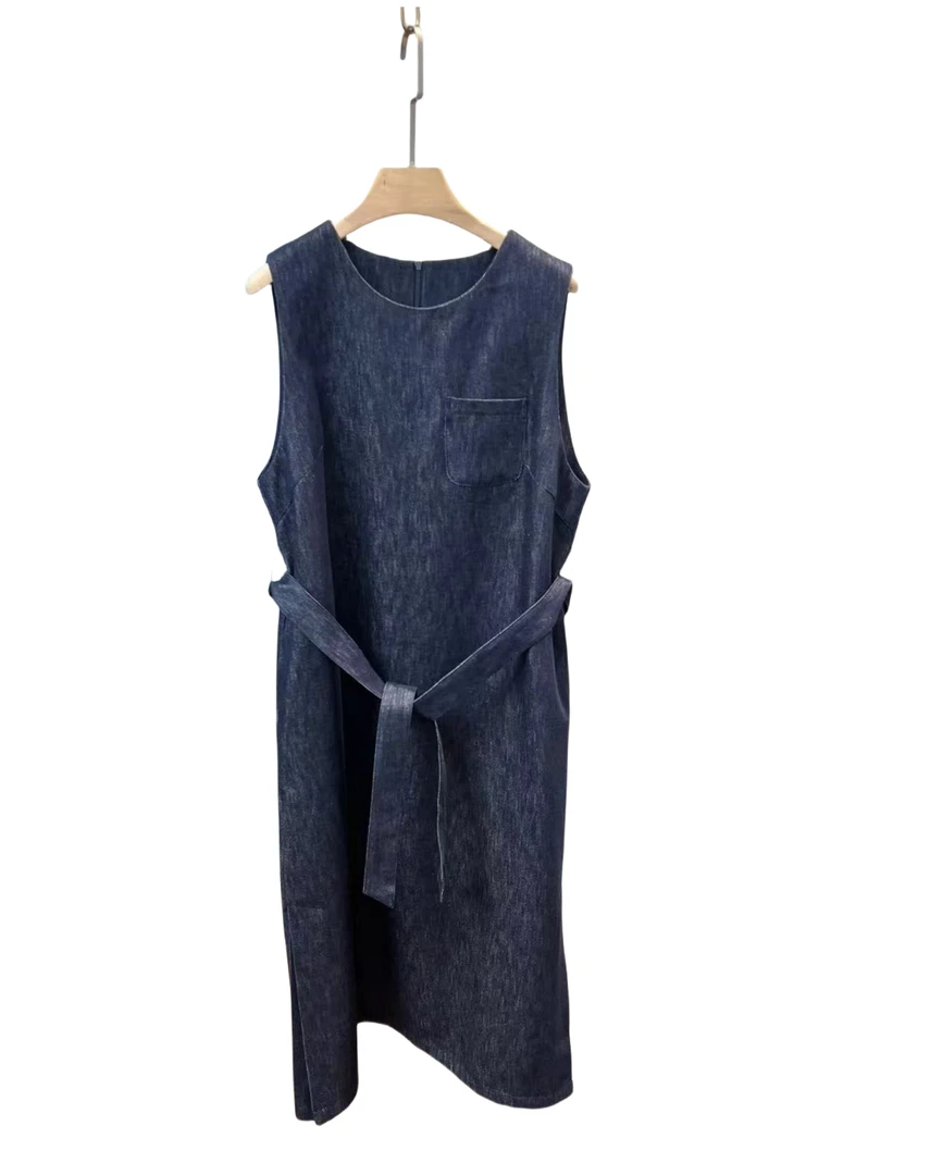 【向前向后3店】 丹宁蓝时尚百搭休闲气质无袖牛仔连衣裙 XQ-922