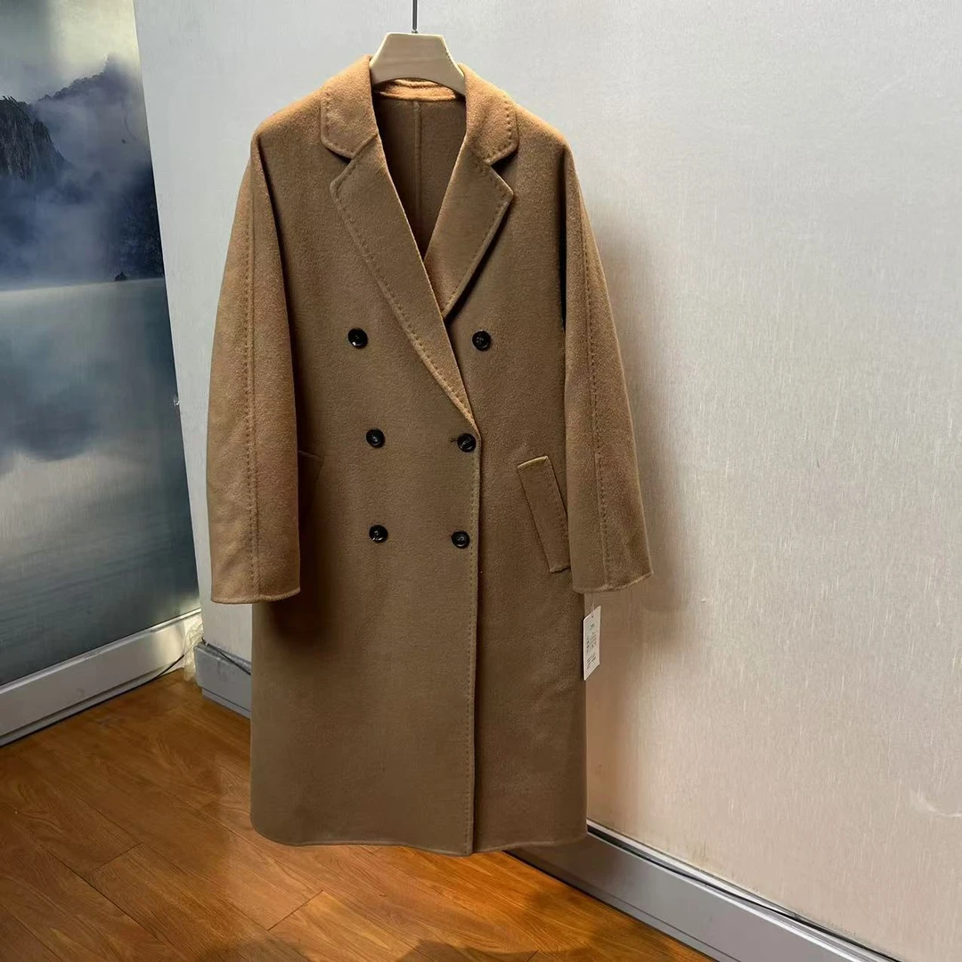 【向前向后3店】 羊毛拱针双色简约中长款毛呢大衣 A-059