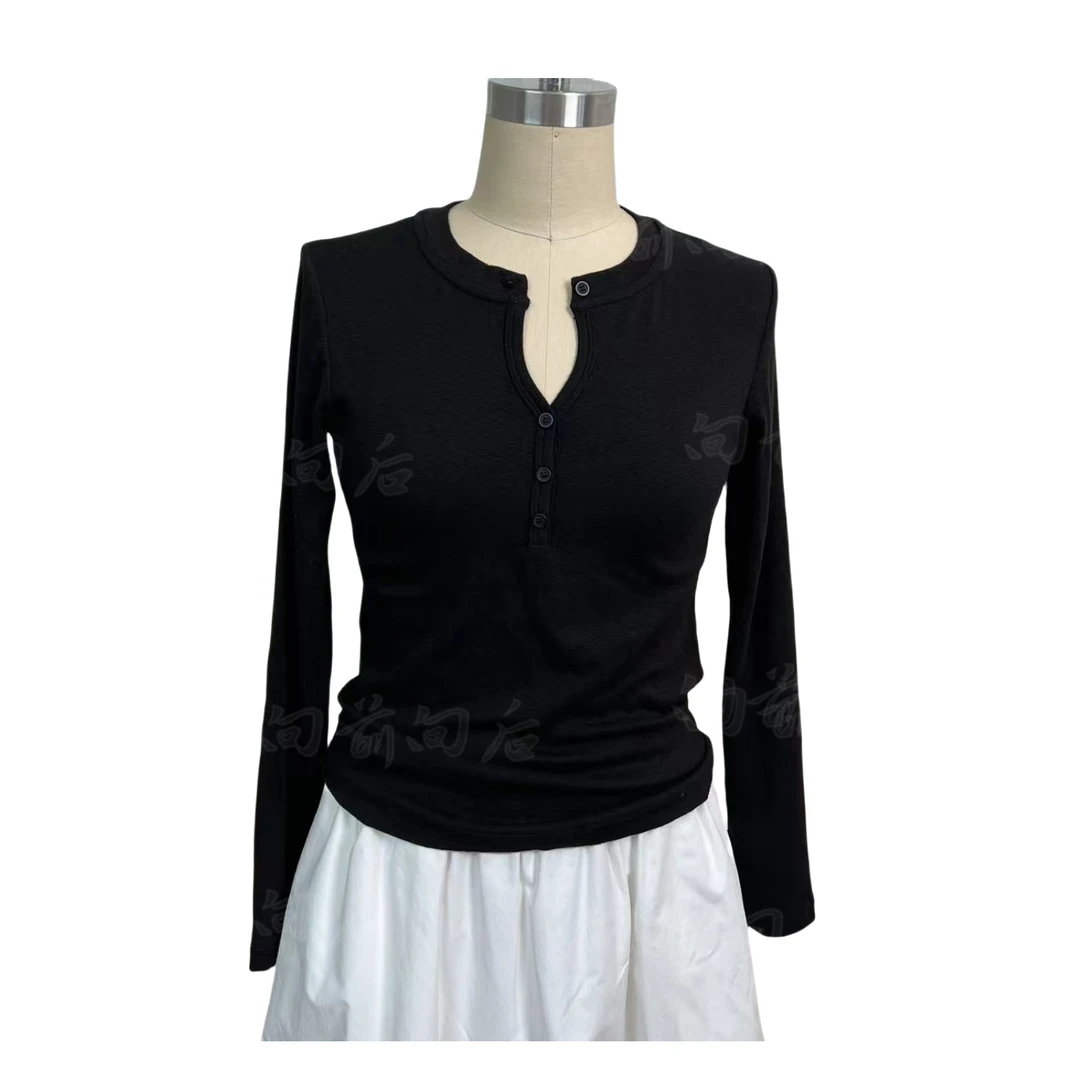 【向前向后3店】 百搭休闲简约长袖纽扣T恤 XQ-929