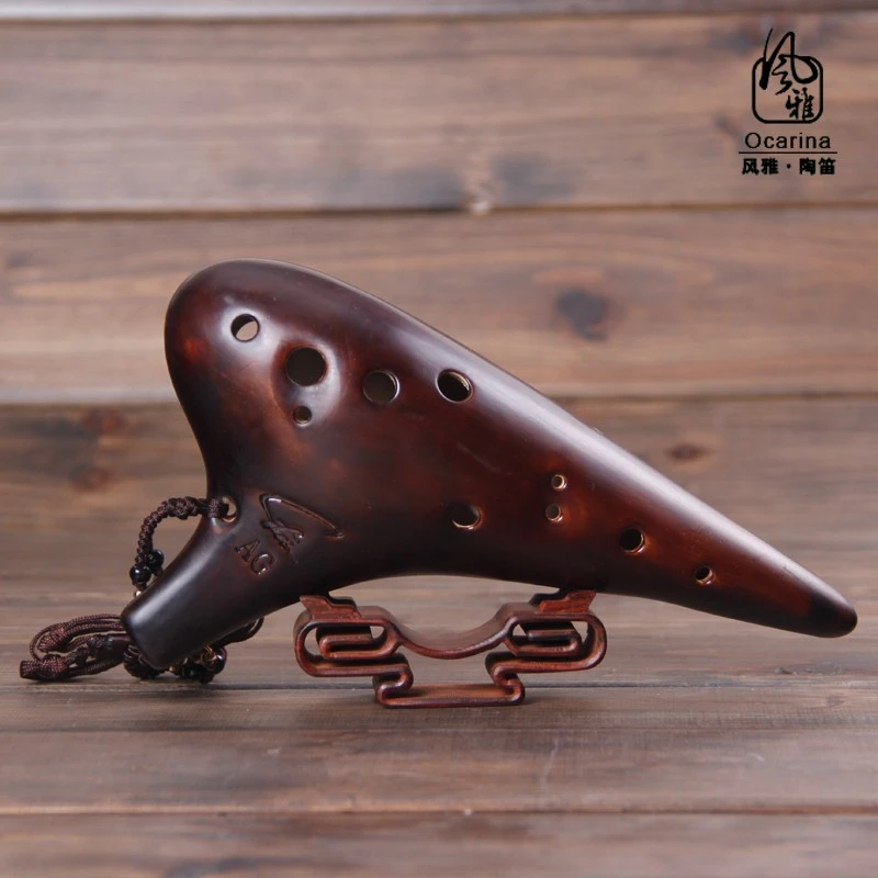 赵方甄选风雅陶笛熏烧十二孔中音G陶笛 演奏级12孔AG陶笛手工陶笛