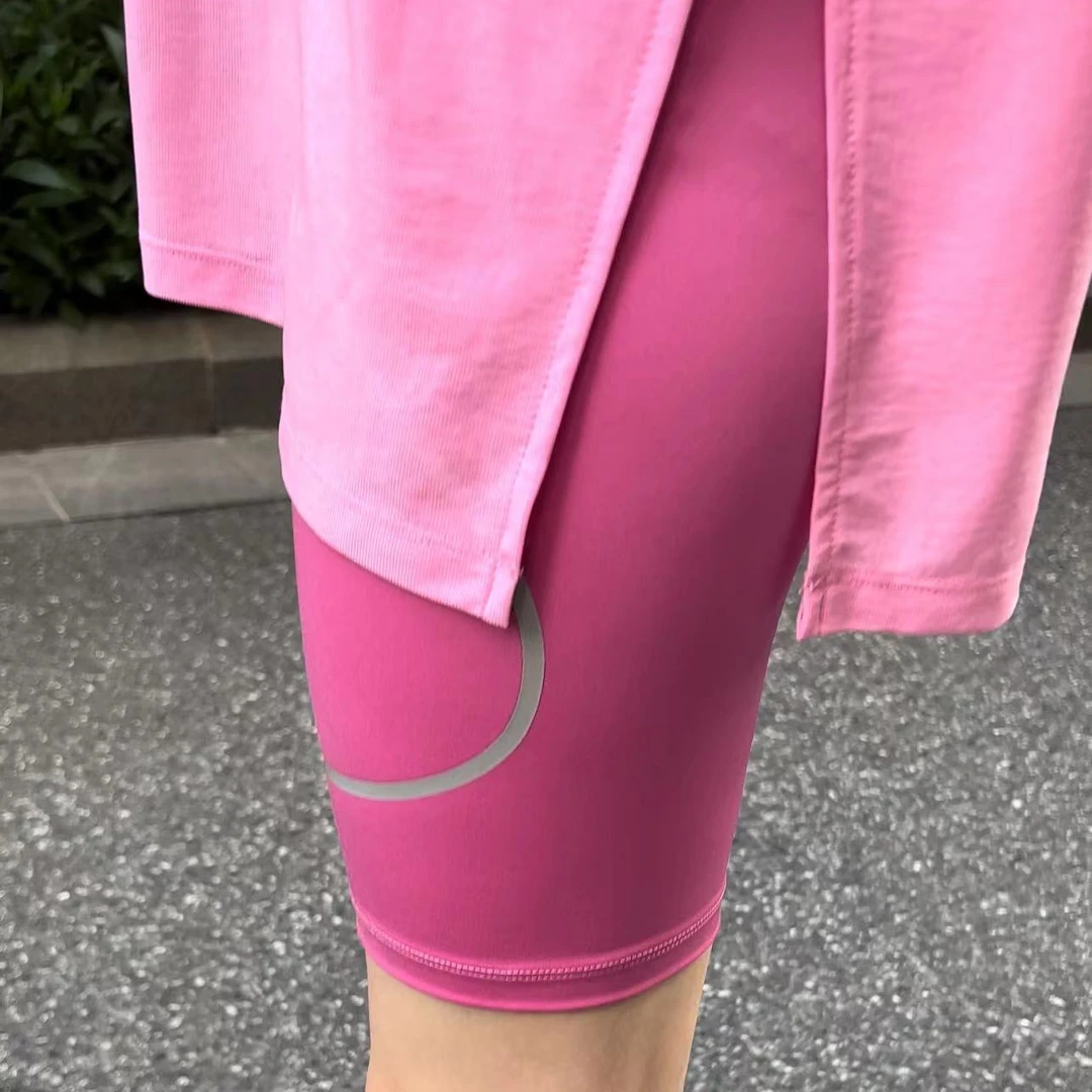 【辫子奕原创】弹力压缩裤可放手机反光安全标志紧身速干五分裤8822