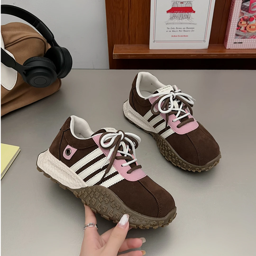 2024秋季新款复古小蛮腰华夫阿甘鞋女显脚小厚底老爹鞋休闲德训鞋