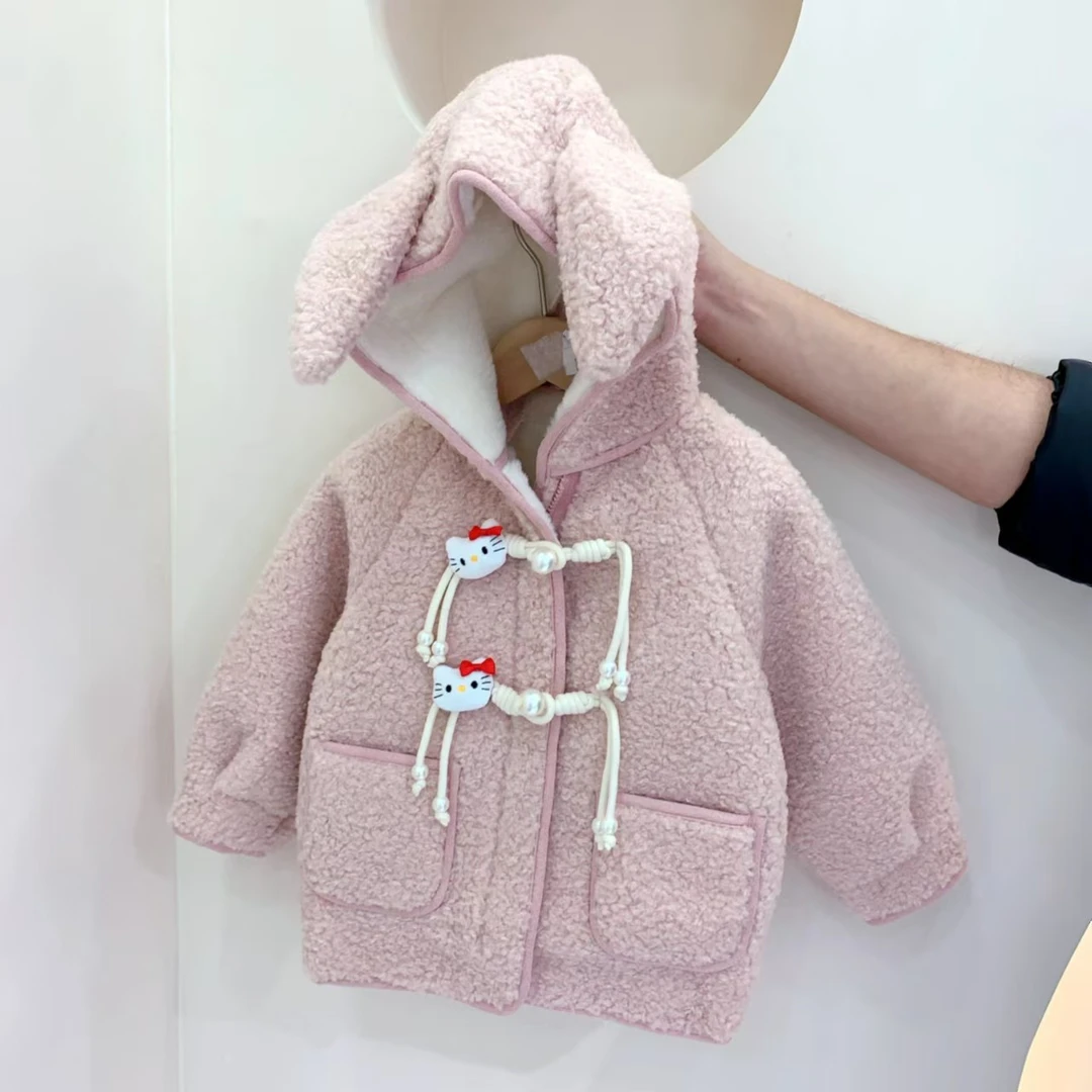 241640  女童冬季韩版百搭重工糕糕毛卡通kitty猫连帽外套