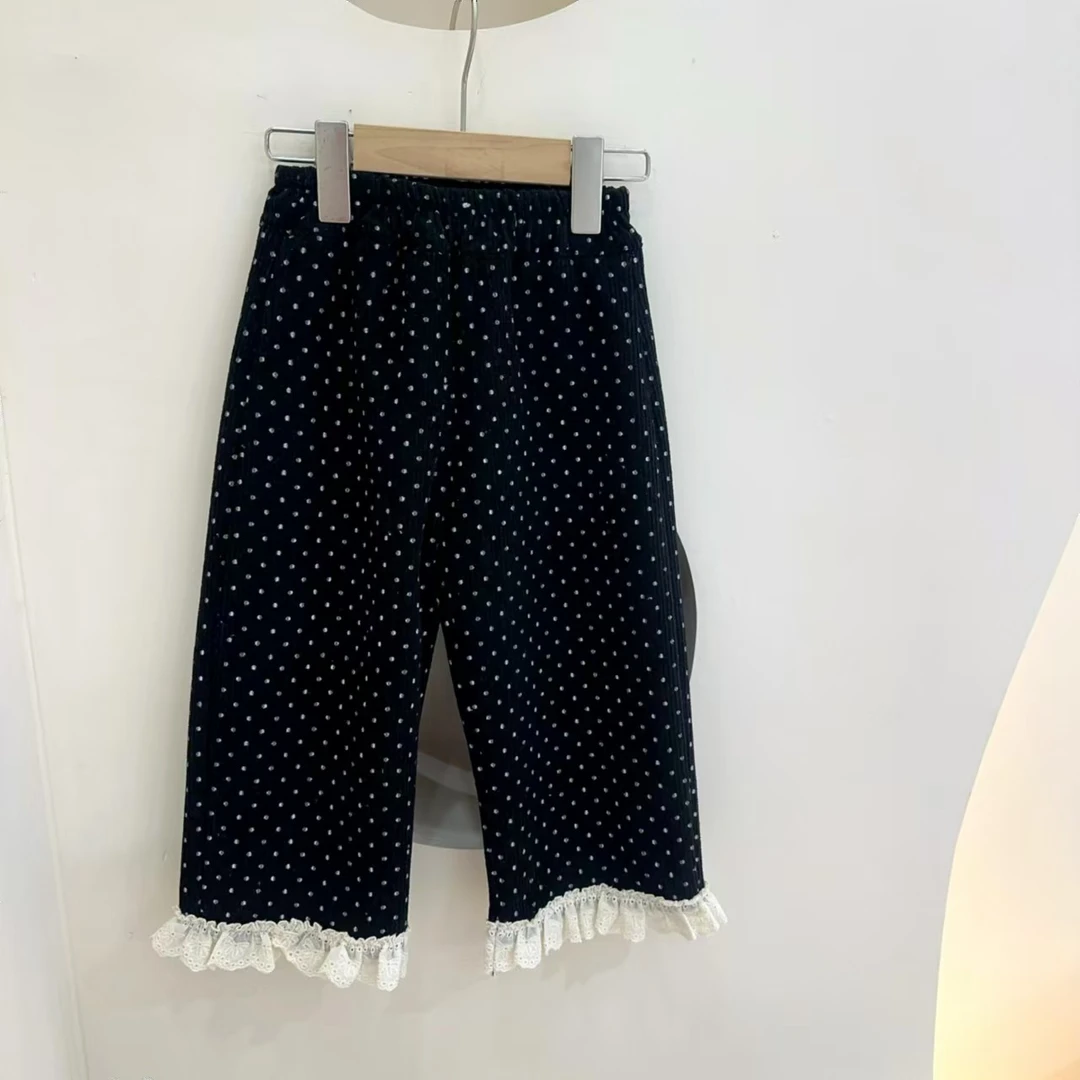 241590 女童冬季加绒加厚韩版过冬款满身圆点花边休闲裤