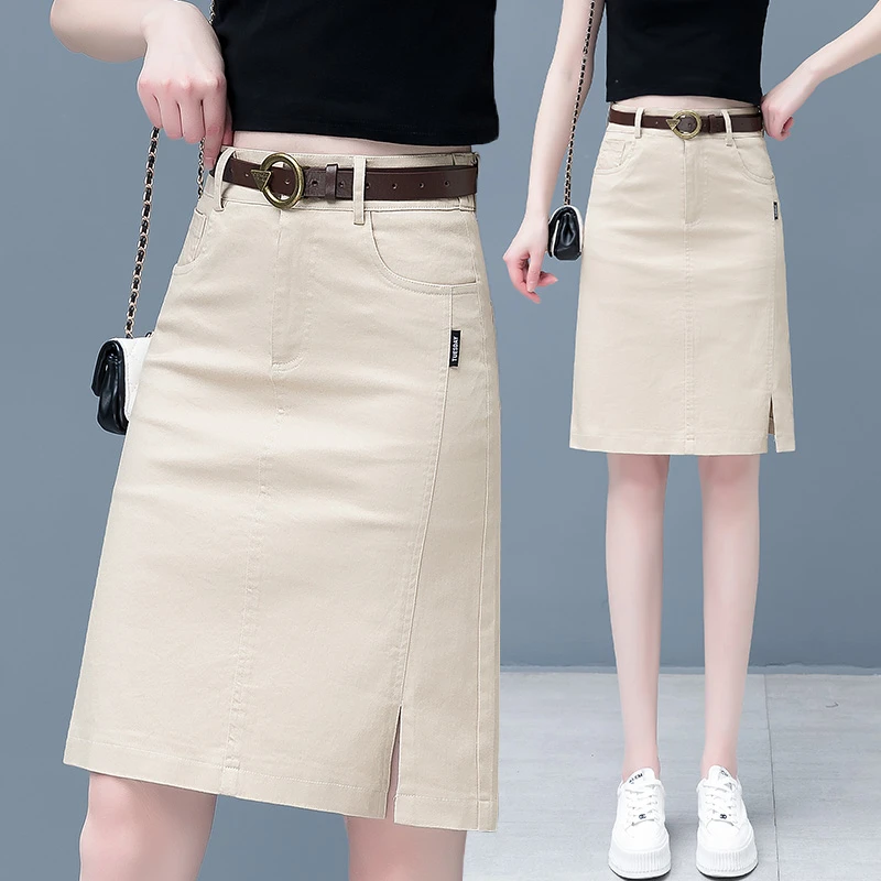 白色包臀牛仔高腰时尚开叉显瘦半身韩版夏季棉柔牛仔裙半身裙