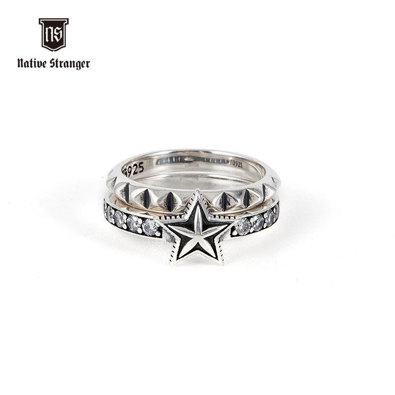 NATIVE STRANGER 925银戒指 五角星组合戒指个性百搭时尚叠戴情侣