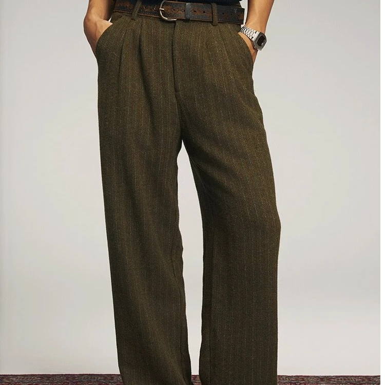 OSCill振荡工业 羊毛条纹 西装裤宽松直筒长裤 复古国潮轻中式