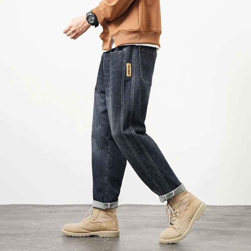 春秋季牛仔裤男士潮牌弹力宽松直筒长裤2023新款锥形休闲裤子秋冬