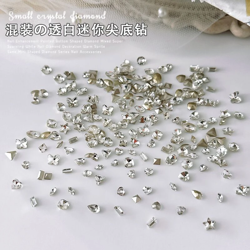 （100颗）春柚美甲饰品超闪透白小号尖底混装异形钻指甲饰品美甲钻