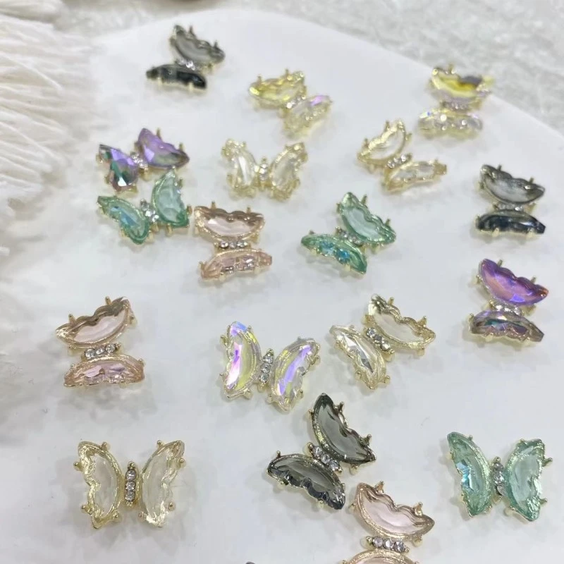 CY（10颗）春柚美甲饰品网红高闪高透合金水晶蝴蝶美饰品钻