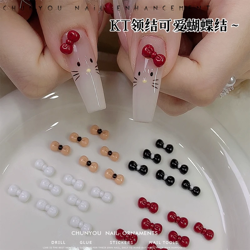 甜心宝贝可爱kitty猫蝴蝶结美甲饰品KT猫领结指甲配饰5x9.5mm
