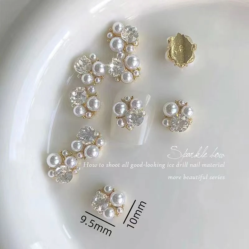 （10颗）春柚美甲饰品新款成品白色珍珠堆钻合金成品堆钻美甲钻