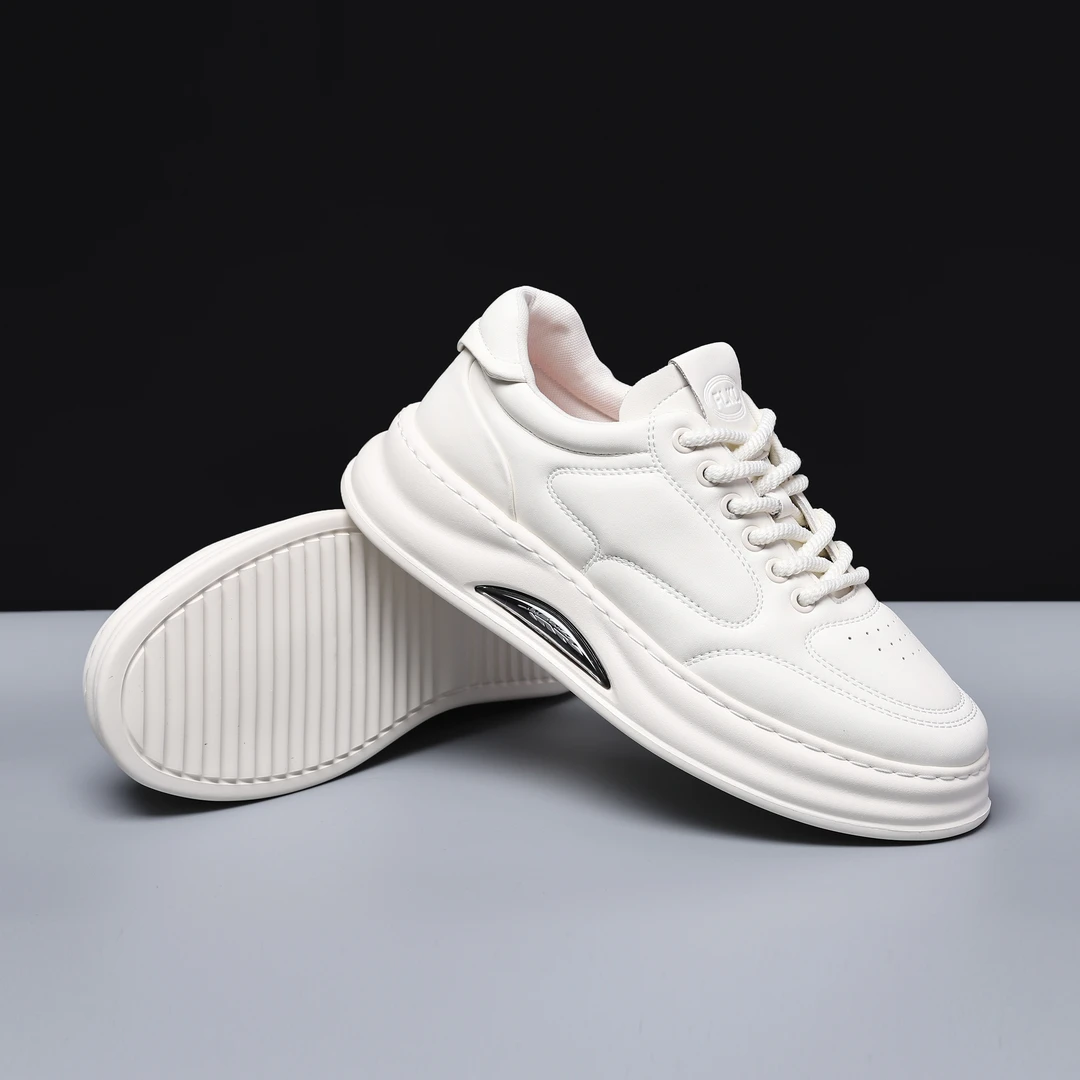 休闲潮鞋男2024秋季新款厚底轻便舒适小白鞋真皮潮流低帮面包板鞋