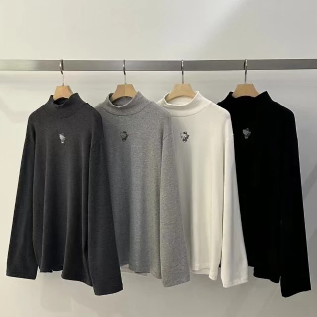 【No退换】东大门P半高领加绒小猫打底T