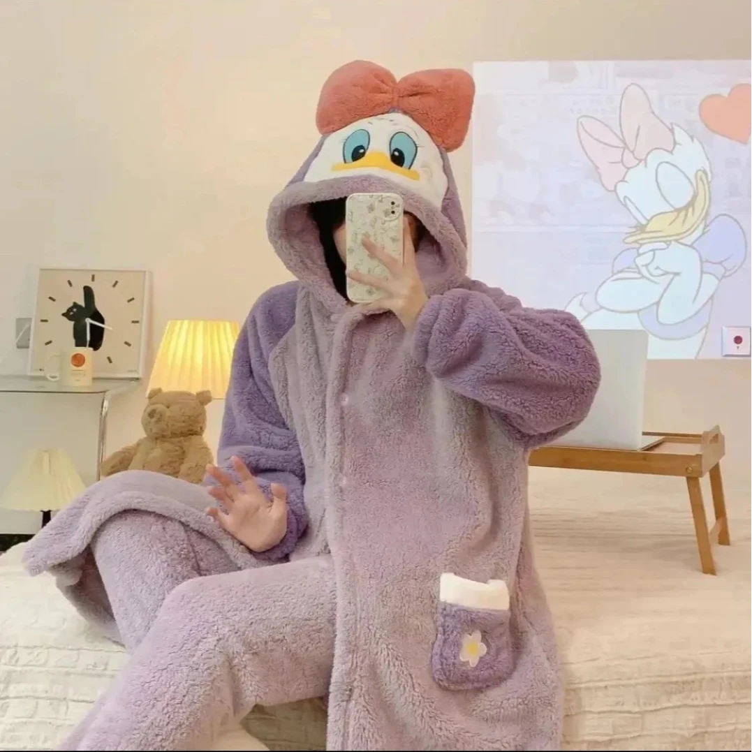 【加厚专柜版】可爱鸭居家珊瑚绒冬季长款加绒加厚家居服睡裙中长款