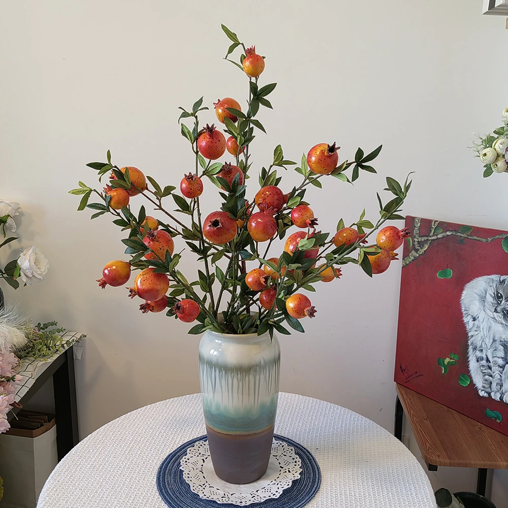 语花韵仿真花石榴果实装饰摆件客厅餐桌柿子假花花束