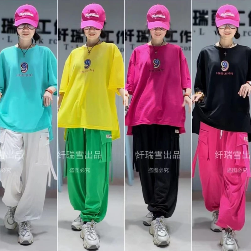 纤瑞雪正品311#冰丝开叉短袖+312#罗马冰丝裤清凉男女同款曳步舞
