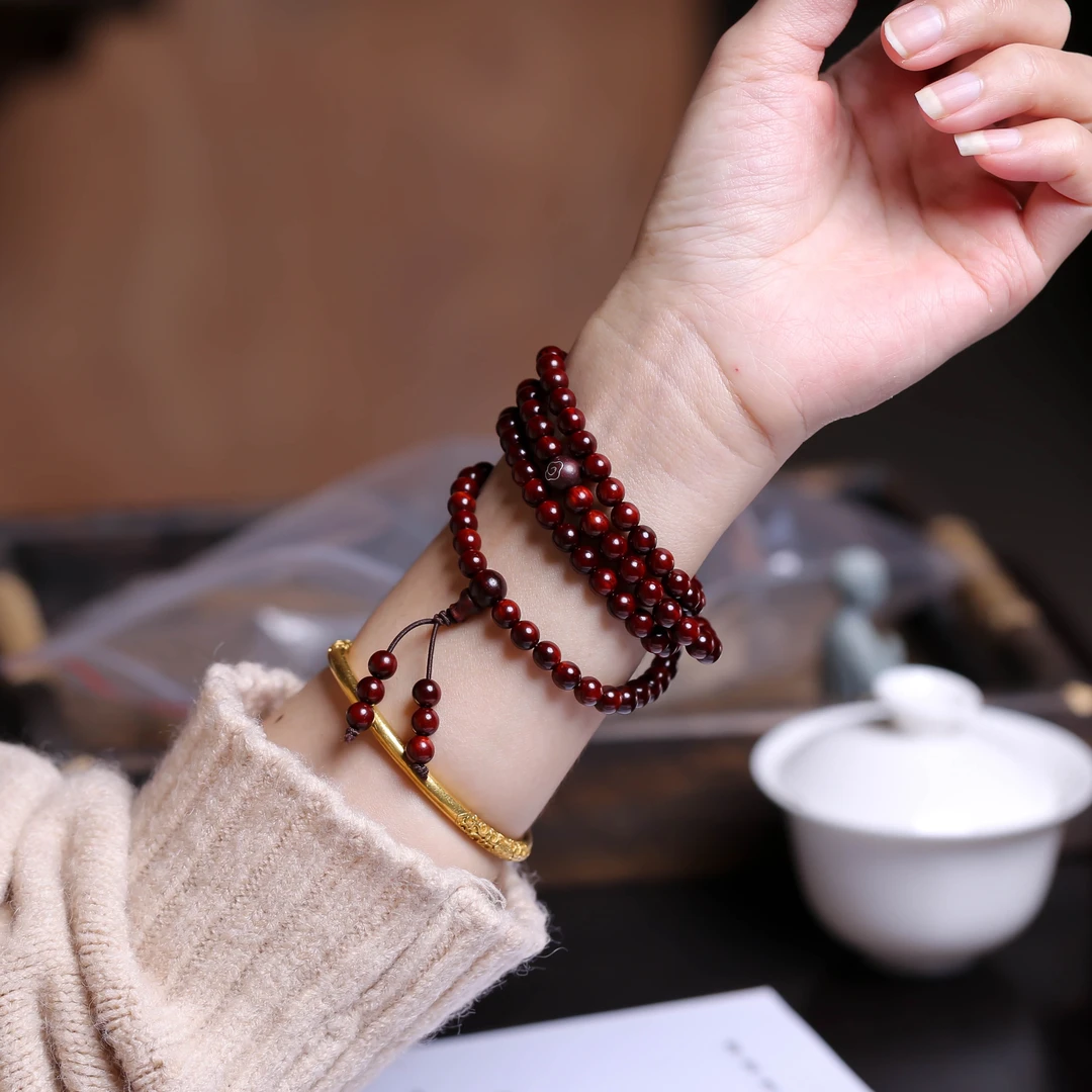 印度小叶紫檀0.6*108颗多圈手链