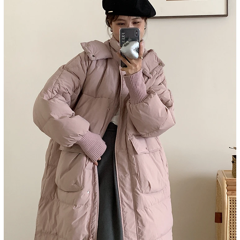 【气质佳人】冬季新款韩版纯色大口袋螺纹袖口拼接宽松保暖棉服外套