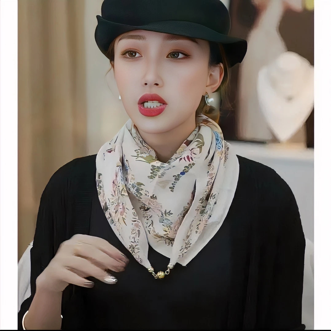 新款小金球”磁吸扣高级原创丝棉围巾65*65秋冬女保暖方巾围脖潮流