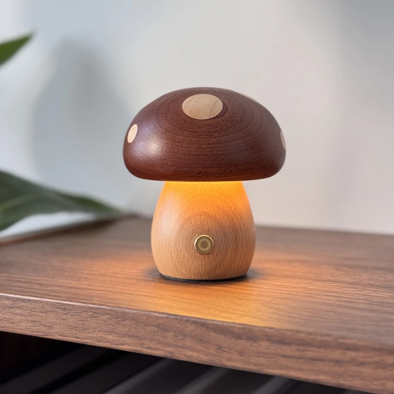 山岚生活 实木可爱蘑菇小夜灯氛围灯床头卧室睡眠灯创意礼品新款