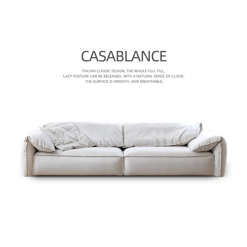 意式baxter大象耳朵客厅小户型现代设计师磨砂布真皮直排三人沙发