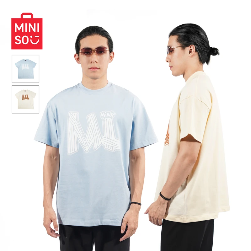 MINISO/名创优品潮牌圆领夏季T恤男士户外夏季休闲宽松男时尚印花