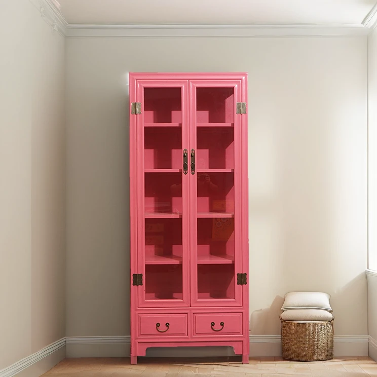 少女古代新中式实木古简易书柜书架家用简约书房玻璃装饰储物柜