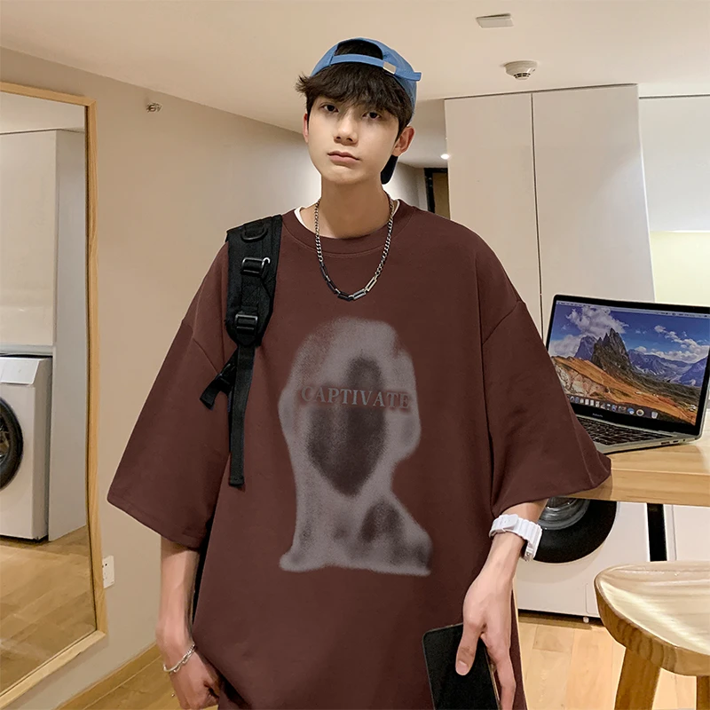 短袖t恤男夏季高街美式复古纯棉宽松个性印花体恤ins潮牌半袖衣服