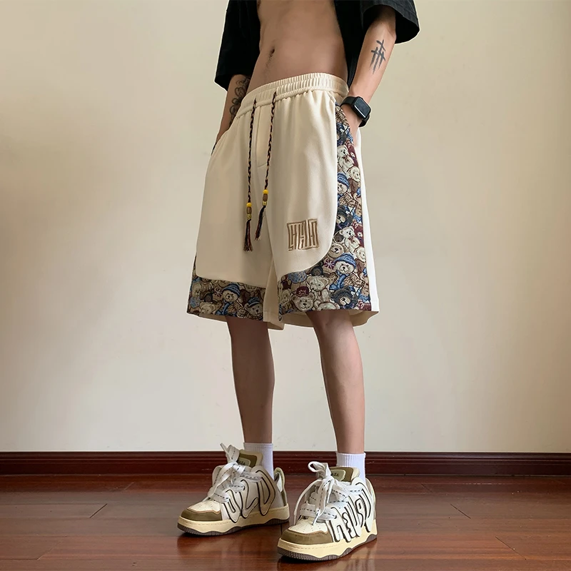 霄桂姿 刺绣中国风短裤男女夏大裤衩外穿潮牌大码休闲潮流五分裤