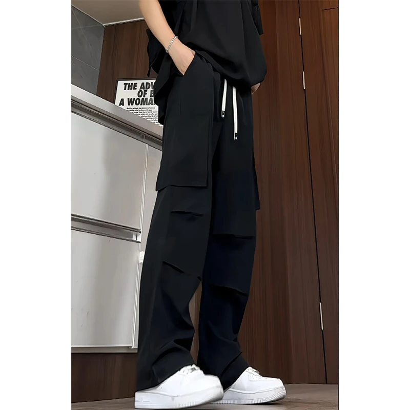 霄桂姿夏季新款百搭凉感冰丝休闲裤宽松男裤子速干裤直筒高街长裤